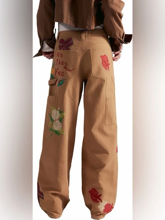 Free People Bright Time Embroidered High Waist Wide Leg Pants - Picture 2 of 4